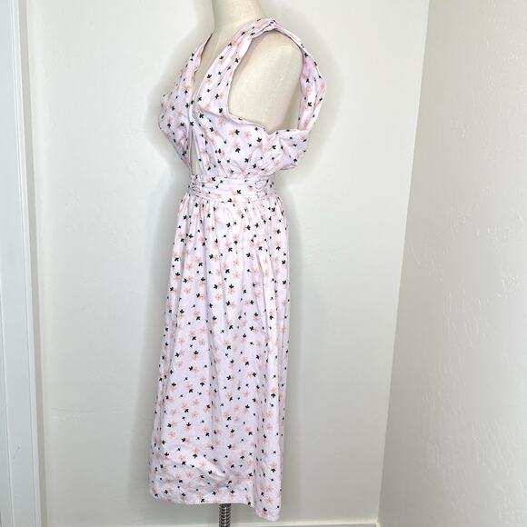 Alia Blue Pink Floral Maxi Dress Womens Small Gathered Center Open Back - Picture 3 of 10